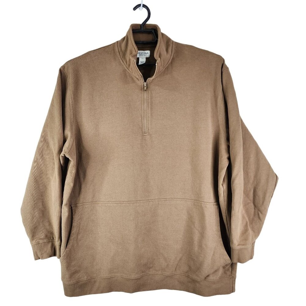 Men's Brown Arizona Jean Co. Pullover Sweatshirt 1/4 Zip Long Sleeve Size 2XL